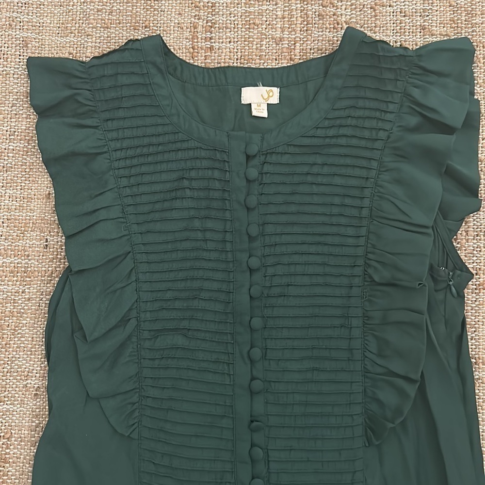 Ya Los Angeles Dark Green Ruffle Dress Medium - Picture 2 of 7
